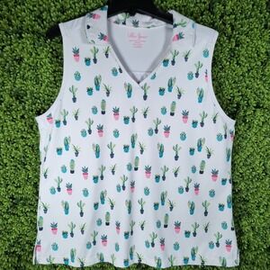 Lilly Pulitzer White Sleeveless Polo Tank with Cactus Print